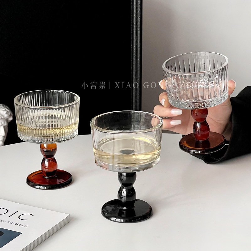 限定氛围感中古酒杯玻璃高脚杯香槟杯葡萄酒杯ins饮品杯冰淇淋杯|undefined