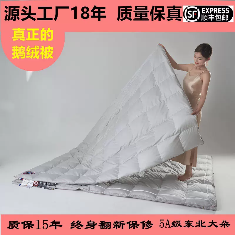 新品95白鹅绒子母被全棉柔塞丝春秋被加厚白鹅绒冬被羽绒被5A家用