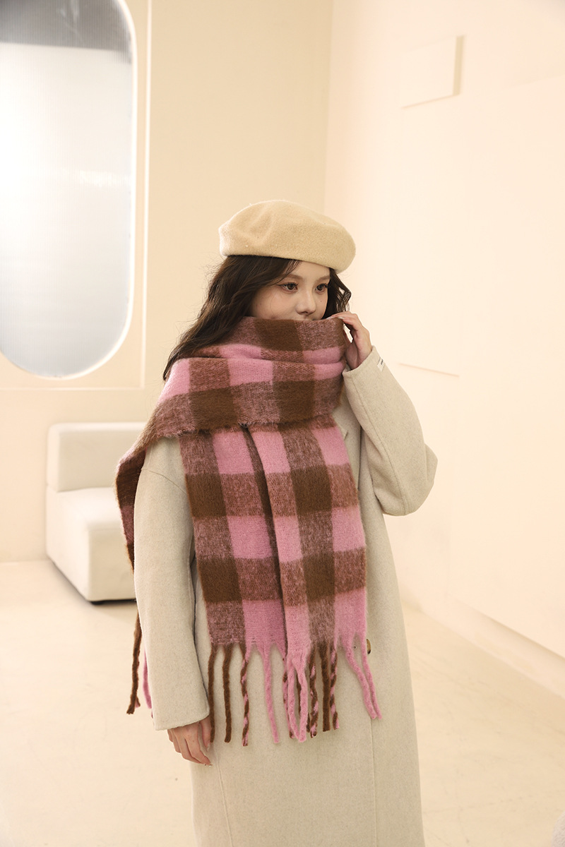 Écharpe épaisse en mohair automne-hiver 2024 avec atmosphère, chaleur haut de gamme, version coréenne polyvalente pour hommes et femmes_voghion.com