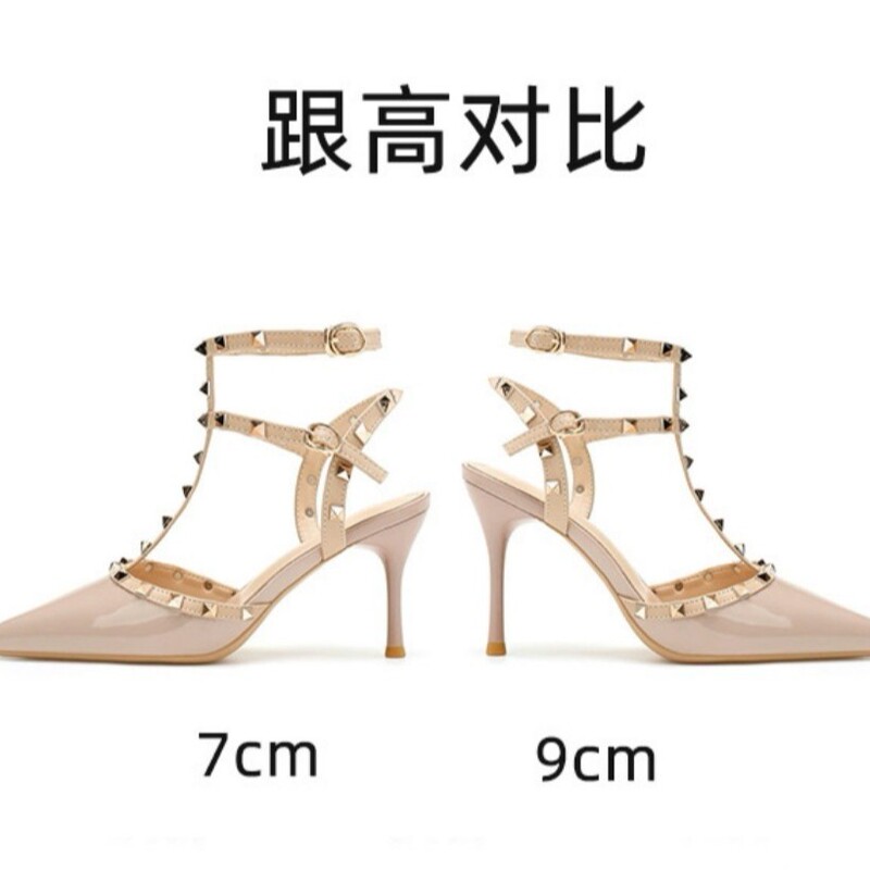 96101-1 Rivet High Heeled Sandals Women's 2024 European and American New Summer Sexy High Heeled Pointed Women's Sandals
