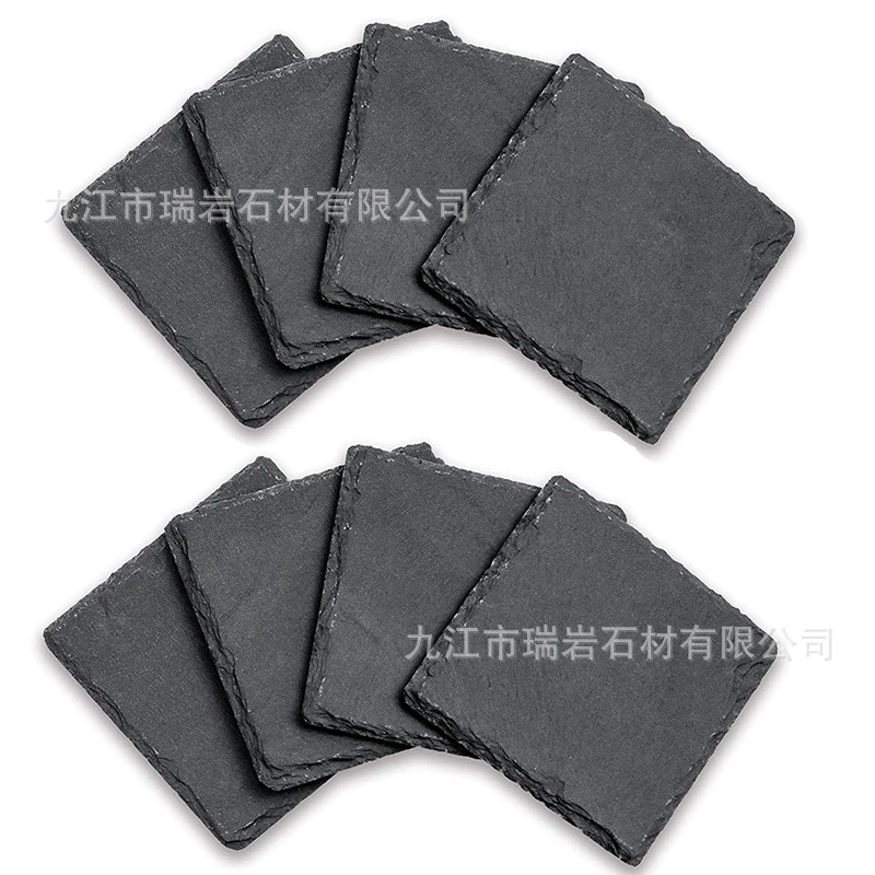 Posavasos de roca natural al por mayor de fábrica Posavasos de pizarra redonda de estilo japonés, almohadillas de aislamiento térmico, posavasos de pizarra de Amazon transfronterizos