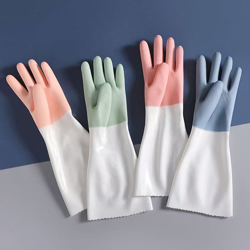 Guantes cálidos de lana de cuero con lana de PVC grueso lavado de ropa de cocina lavavajillas impermeable a la limpieza