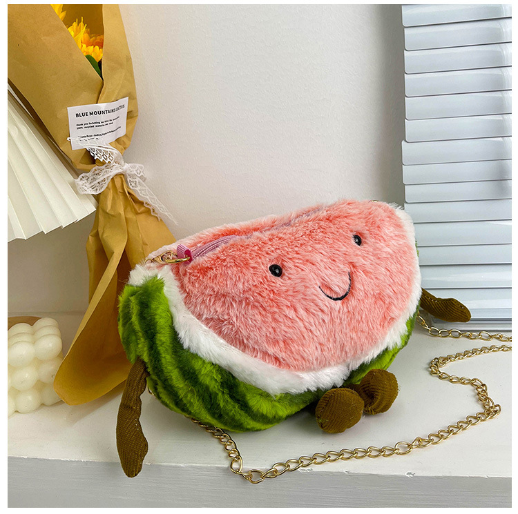 Children's fruit coin purse, plush toy, cute watermelon chain crossbody bag, hand-held pillow, girl cartoon single-shoulder bag undefined