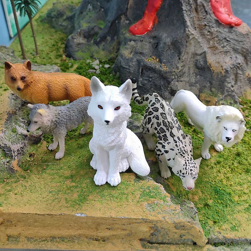 Simulación transfronteriza bosque animal modelo pequeño gris lobo grande zorro rojo blanco León nieve leopardo Artico zorro escritorio decoración juguete