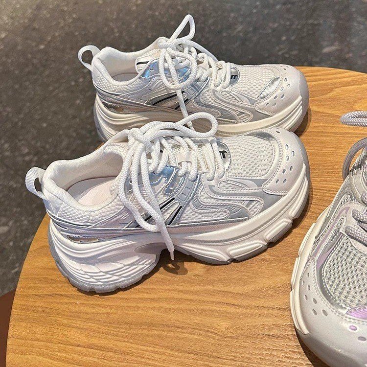 Autumn white mesh breathable sneakers platform for students