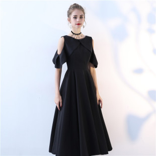 Evening Dress 2020 New Summer Mid-length Black Slimming Party Dress Party Party Hosts Dress for Women