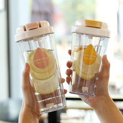 翻蓋雙層大容量吸管杯簡約直飲隨行雙飲杯便攜隨手咖啡翻蓋吸管杯