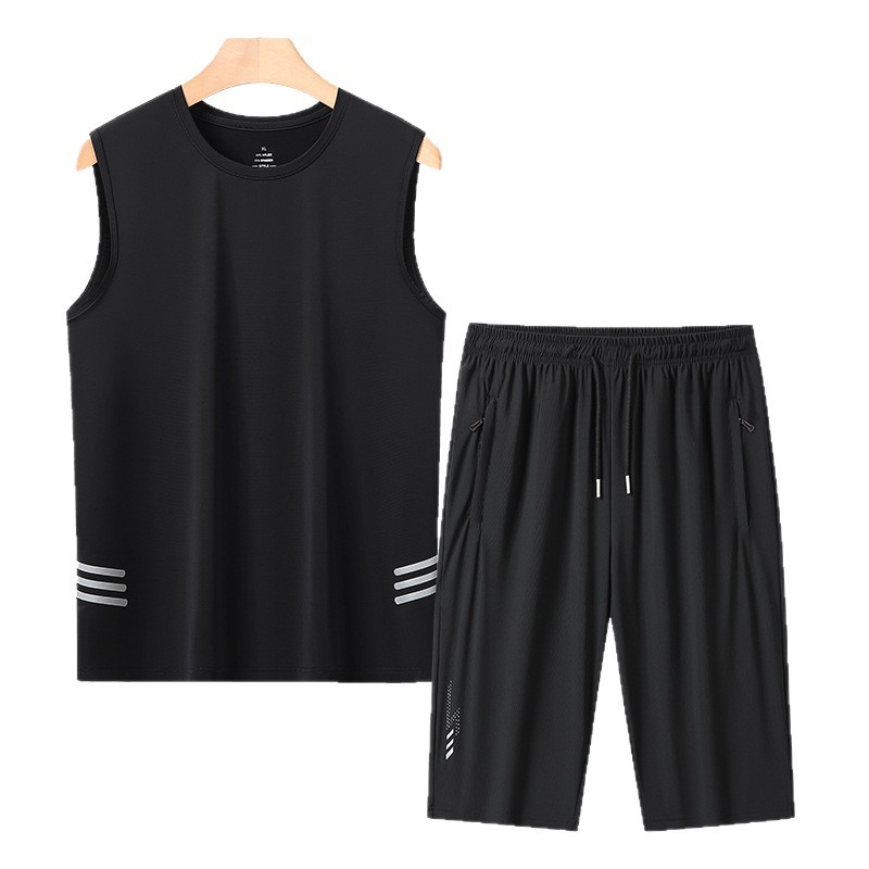 L - 8X verano chaleco de malla de hielo para hombre delgado camiseta de secado rápido para aumentar la camiseta deportiva pantalones cortos para hombres