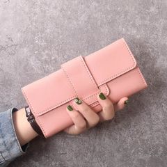 Wallet women's long simple style female student fashion tri-fold flip small fresh coin purse multi-functional buckle card holder for women