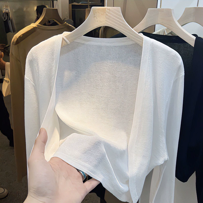 Тинси трикотажный солнцезащитный кардиган, тонкая куртка, ледяная шелковая внешняя блузка, платок, летняя рубашка с подтяжкой