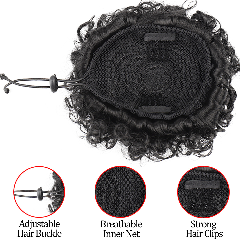 Moño de pelo de peluca africana con cordón, moño de pelo rizado, dos tarjetas, fibra química de seda de alta temperatura, 10 25 cm_voghion.com