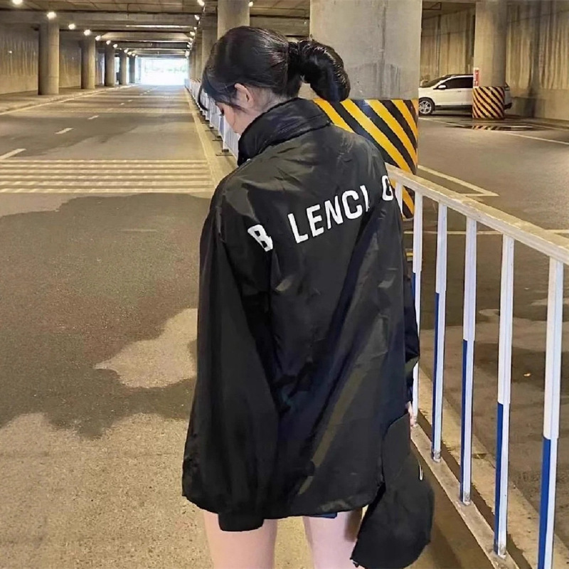 Original Paris B Foldable Hidden Hood Printed Letter Waterproof Hooded Stand Collar Jacket Coat