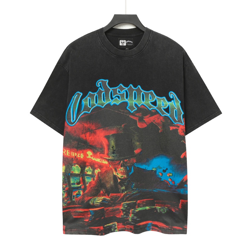 25ss アメリカのトレンディなブランド GOD ロックバンド ヒップホップ レタープリント 半袖 高品質 コットン Tシャツ カップル同スタイル|undefined