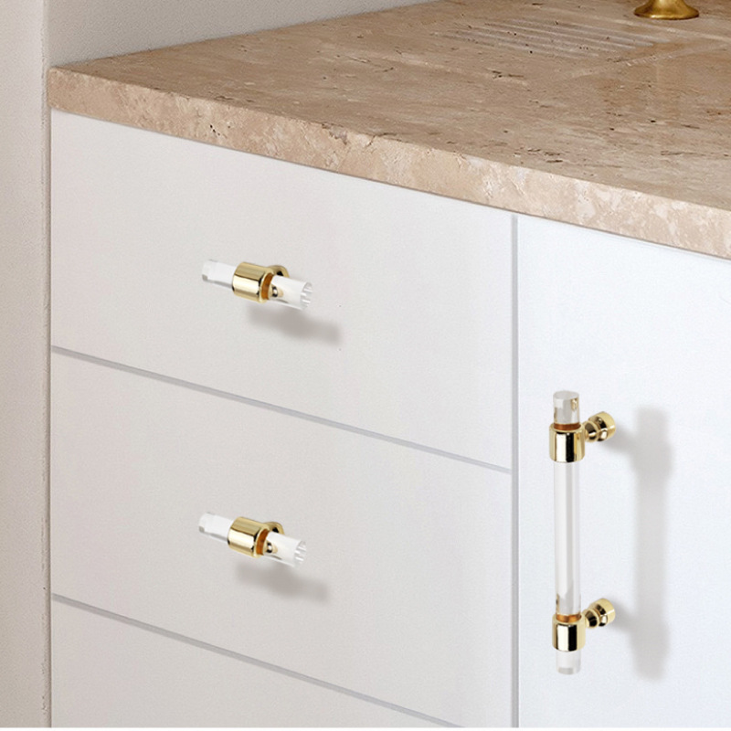 Cross-border foreign trade acrylic long strip golden transparent crystal handle light luxury cabinet bathroom cabinet drawer cabinet door handle