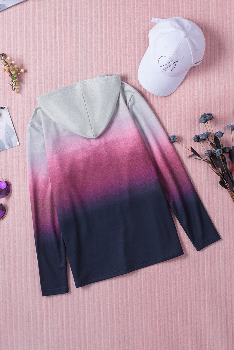 Winter New Gradient Color Sweatshirt For Women Trendy Leopard Print Tie Pullover Hoodie_desvips.com