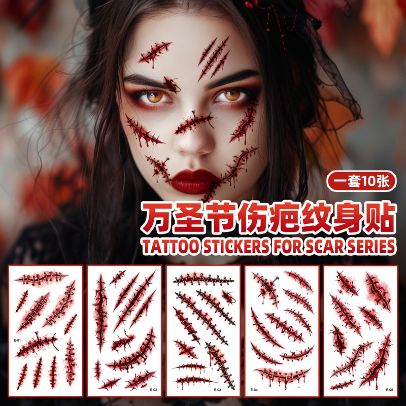 New Halloween Scar Tattoo Stickers Party Horror Stitched Scar Masquerade Temporary Funny Tattoo Stickers New Halloween Scar Tattoo Stickers Party Horror Stitched Scar Masquerade Temporary Funny Tattoo Stickers