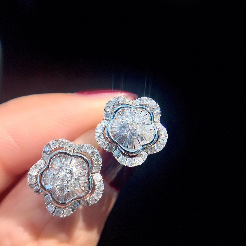 Holiday, Daily Occasion 1 Pair Sweet Shiny Flower Inlay Copper Zircon Ear Studs
