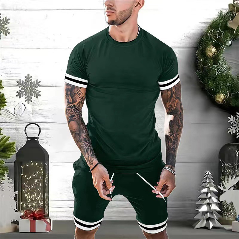 Zweiteiliges Herren-Set aus Kurzarmshirt und Shorts, sportlich-lässig, für Jugendliche_voghion.com