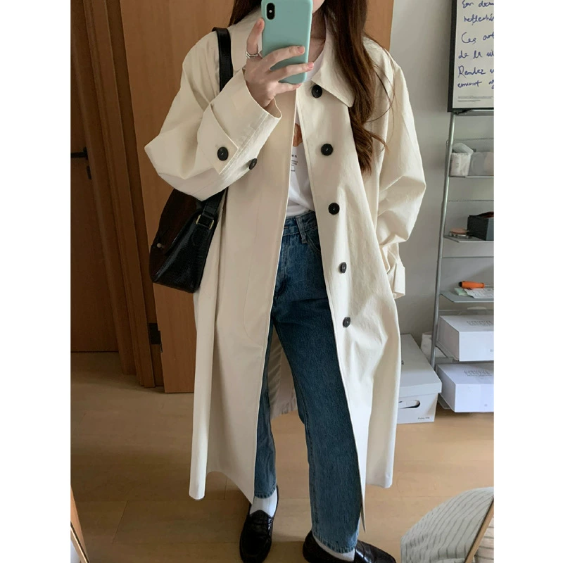 Демисезонное trench coat, длинная ретро-куртка, до колена, для подростков