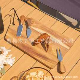 竹木便携芝士砧板带刀具户外野餐熟食奶酪板套装双面可用木质托盘