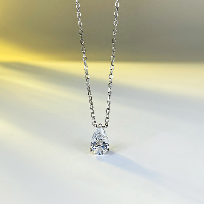 Valentine'S Day Festival 925 Sterling Silver Zircon Mariner Chain Chamfered Square Grain Plating Water Droplets Pendant Necklace