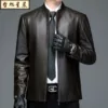 Stand-collar leather jacket brown spring and autumn single style
