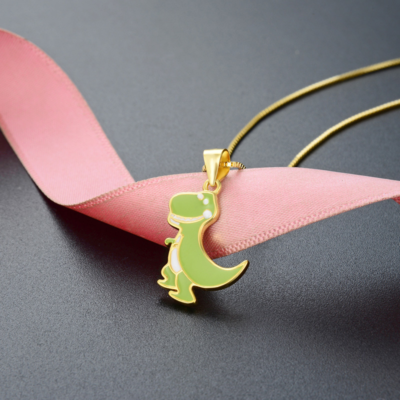 Collar de dinosaurio de dibujos animados transfronterizos de plata esterlina femenina 925 cadena de clavícula de animación DIY joyería colgante de goteo
