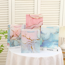 流沙彩色白卡纸袋 简约大理石纹路印刷手提袋 生日礼物包装袋批发