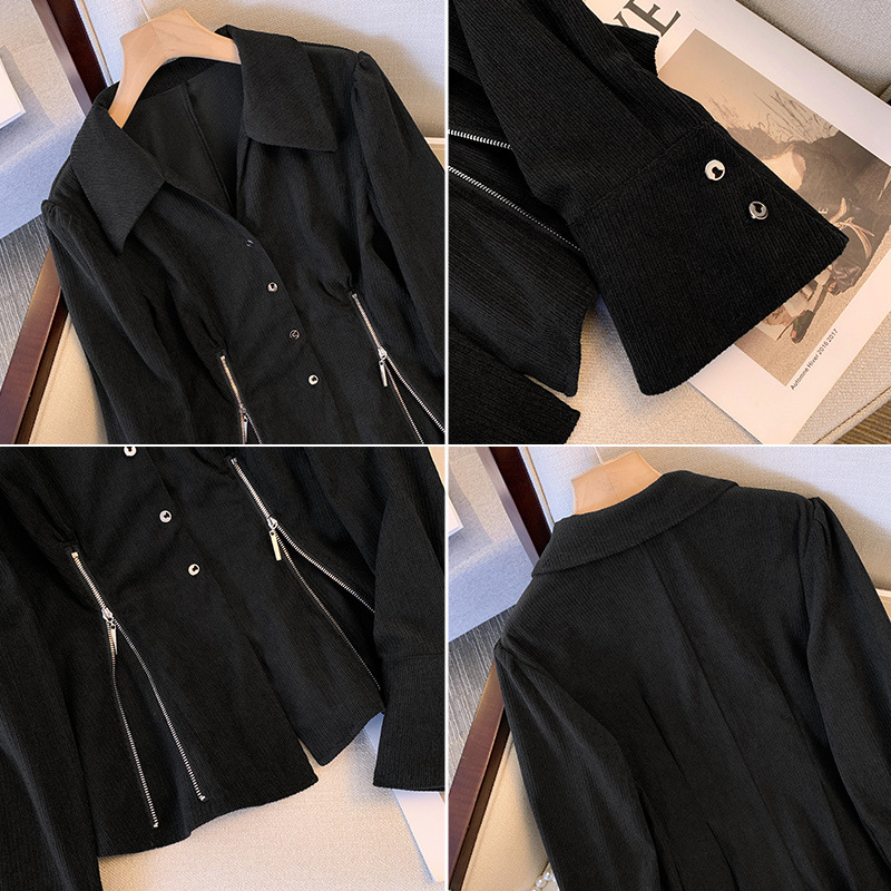 (2개) 플러스 사이즈 프렌치 스타일 세련된 폴로 칼라 셔츠 여성의 2024 봄 새로운 도착 통통녀 타이트한 허리 슬리밍 스타일 탑