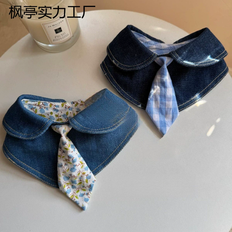 2025 новая мода в стиле преппи, джинсовый нагрудник для собак, полотенце для слюны для домашних животных, нагрудник для кошек, милый искусственный стиль в стиле преппи
