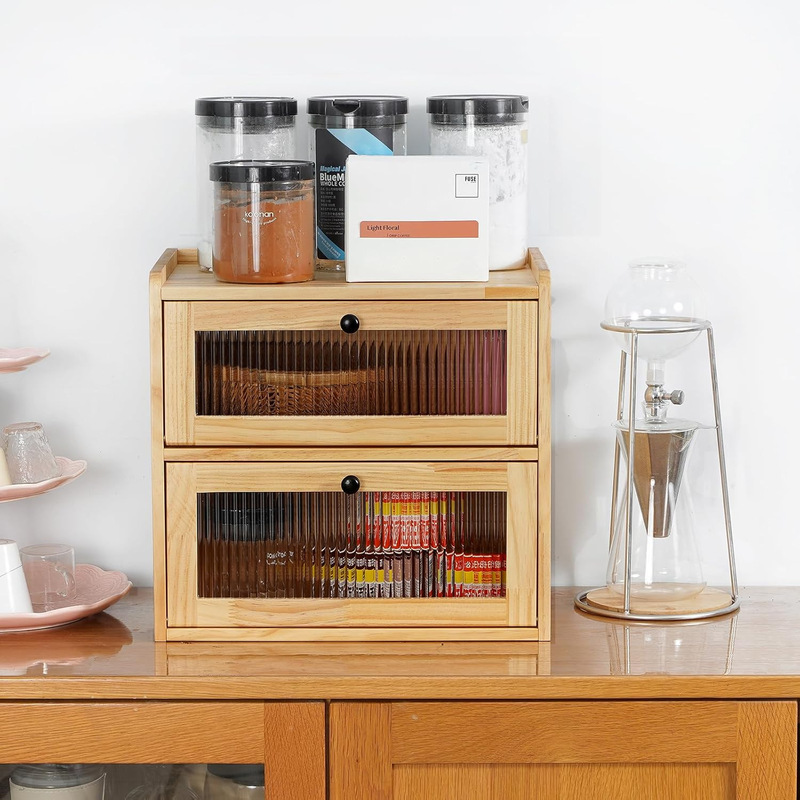 Amazon Solid Wood Double-Layer Kitchen Bread Box Restaurant Flip-Top Dust-Proof Snack Storage Box Pastry Solid Wood Bread Box