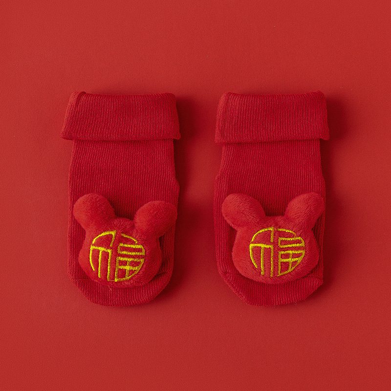 Hombres y mujeres recién nacidos, bebés, niños pequeños, una clase de algodón peinado, otoño e invierno, más calcetines rojos cálidos y gruesos de terciopelo