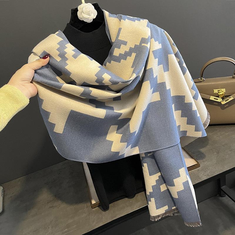 Scarf Women's Autumn And Winter Outer Wearing Imitation Cashmere Shawl Dual-use Warm Plaid Scarf