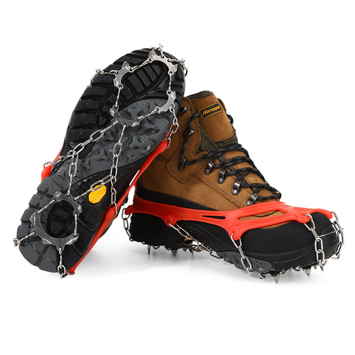Outdoor Ice Crampons 13 Teeth Stainless Steel Welding Anti-Slip Shoe Cover Snow Claw Climbing Mountaineering Equipment Adult Ice Grab Shoes Nail Chain 