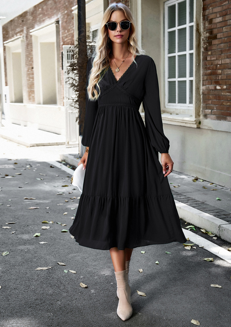 Elegant Solid Color V-Neck Women'S Dress main image 1