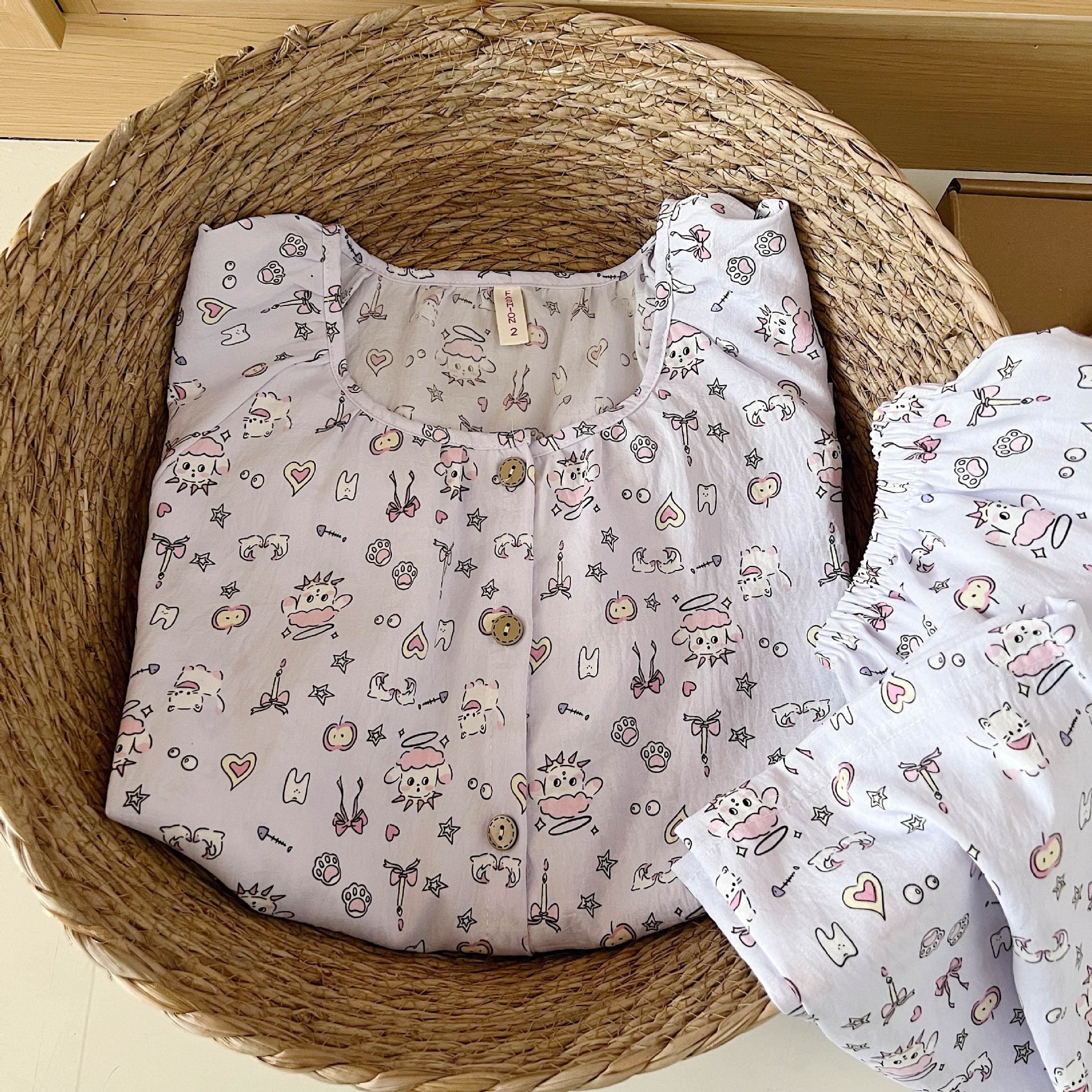 Al por mayor transfronterizo primavera y otoño nubes de algodón doble pijama de cuello largo de manga larga de mujeres cardigans de dibujos animados de alta calidad conjunto de ropa para el hogar