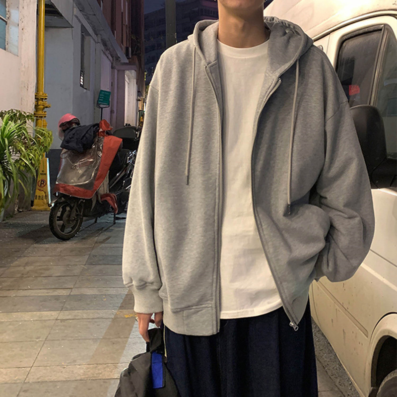 2024DIY新款卫衣男宽松休闲长袖开衫潮流学生百搭纯色连帽外套团