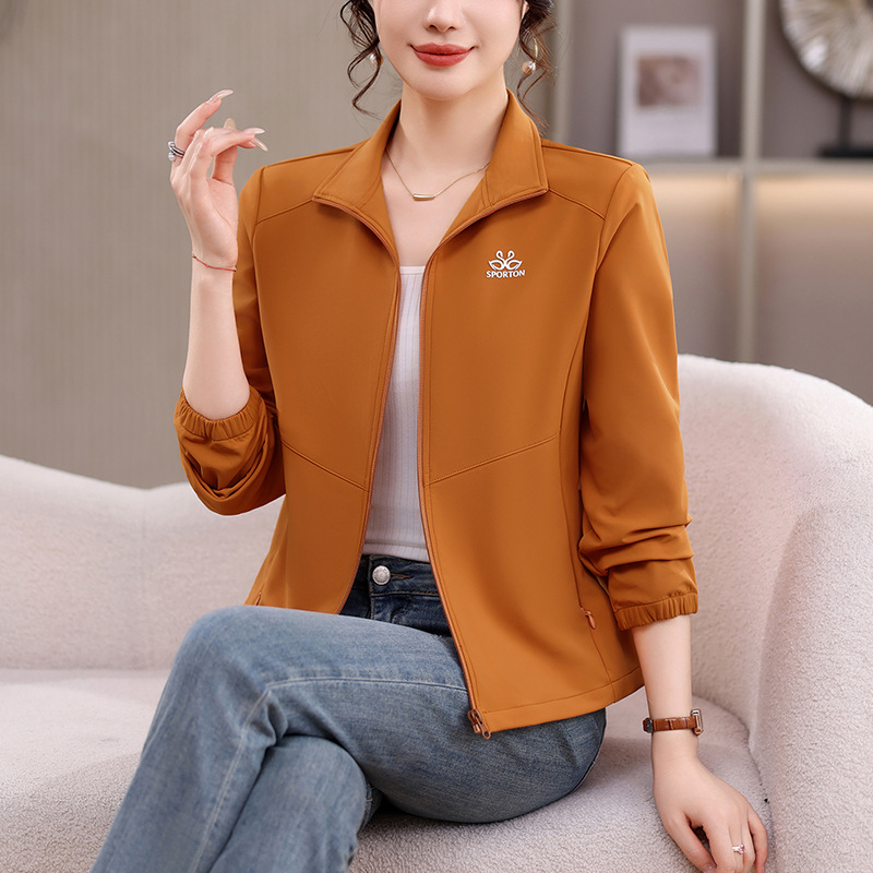 2026秋季新款翻领立领夹克外套女中年妈妈装拉链口袋开衫短款上衣