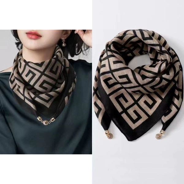 1 Big G black coffee---magnetic buckle cotton and linen (triangular scarf)