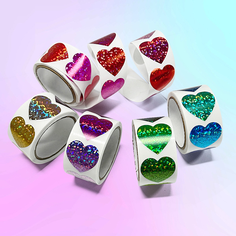 1000贴,1英寸,镭射全息彩色心型装饰标签,婚礼情人节礼品装饰贴纸