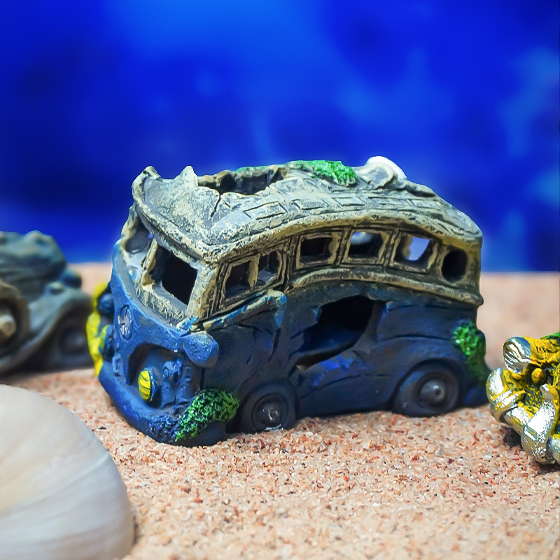 Camión de resina Escarabajo clásico coche autobús peces y camarones escape casa acuario Coche
