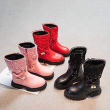 女童靴子2025秋冬新款长靴加绒棉靴儿童真软皮学生时尚靴子软底