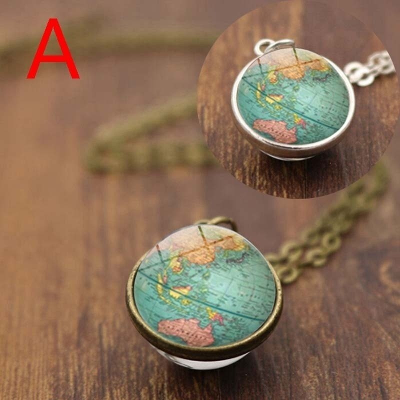 Solar System Glaskugel Halskette Retro Anhänger Mit Pulloverkette_voghion.com