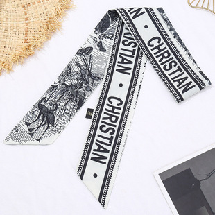 French Retro Long Silk Scarf Women's Ribbon Headstring Ribbon Tie Headband Autumn and Winter Outgoing Bow Headwear Small Scarf