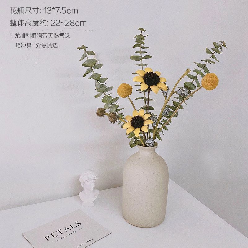 インシンプルな粗いセラミックドライフラワー花瓶装飾品忘れな草ユーカリの葉ローズフラワーアレンジメント北欧家の装飾|undefined