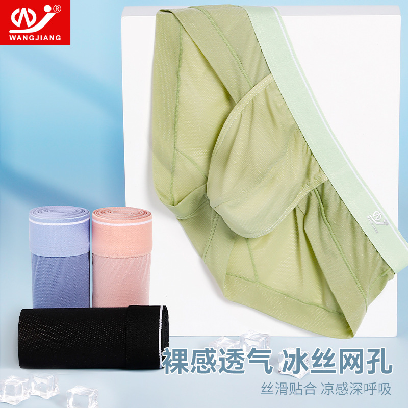 23 verano nuevos hombres triángulo Ropa Interior Tela de malla de seda de hielo transpirable de secado rápido ropa interior de los hombres ropa interior de color sólido hombres