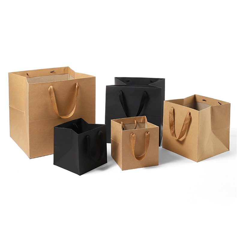 Square wide bottom flowers portable bonsai gift cake packaging baked potted fruit bag kraft paper bag
