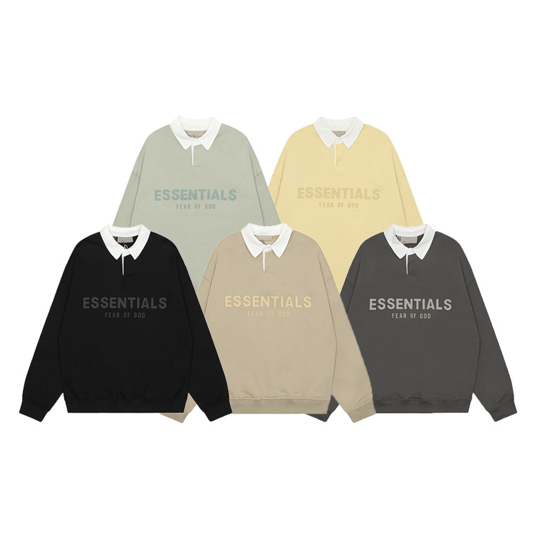 American streetwear brand FOG Essentials eighth season reversible 3D silicone letter polo shirt hoodie
