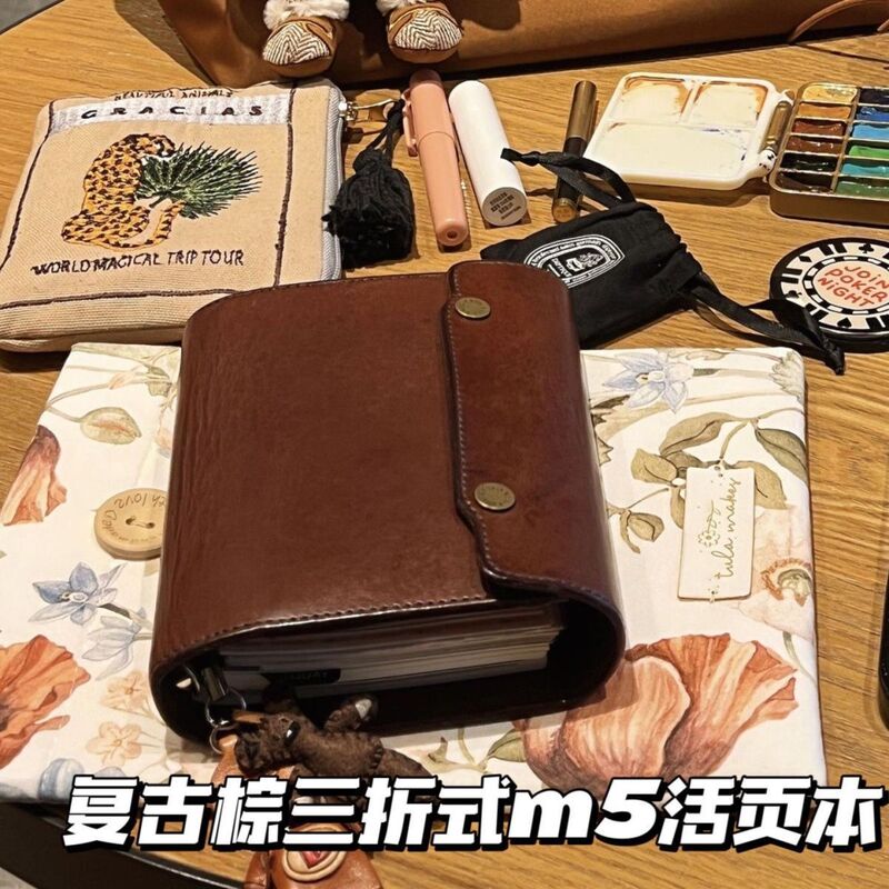 レトロブラウン m5 ハンドブックルーズリーフブック手作りレザー 70% off 女子学生旅行スケジュール日記ノートブック|undefined