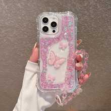 适用iPhone 16 Pro Max闪粉蝴蝶滴胶三合一手机壳防摔保护套